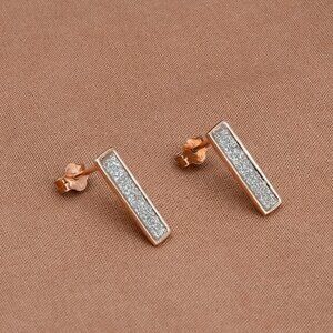 NEW Rose Gold Plated Sterling Silver Pave Stud Earrings, Hypoallergenic Earrings